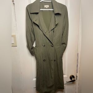 LOFT thin trench olive green pea coat long size small